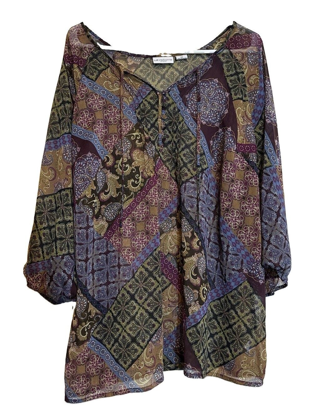 Liz Claiborne Womens Blouse 2XL Sheer Paisley 3/4 Sleeve